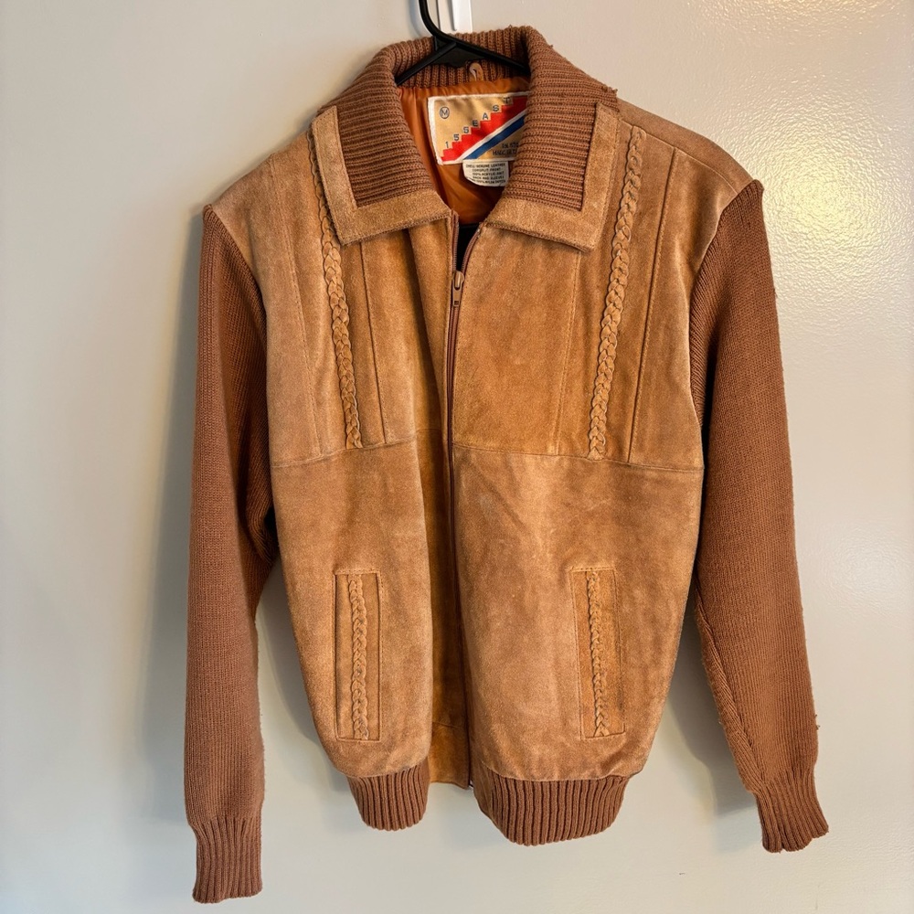Vintage Suede & Knit Zip Jacket with Leather Trim